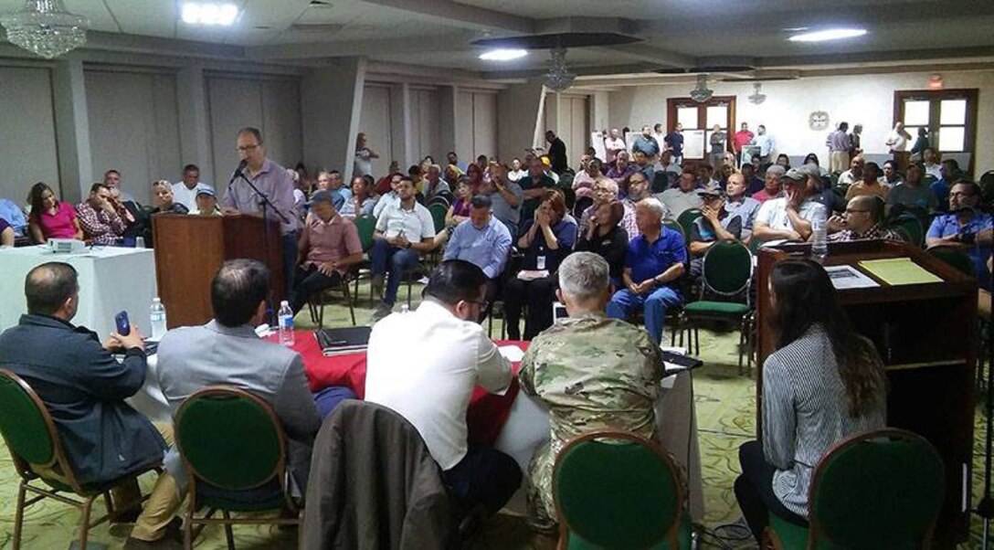 A public comment is made during USACE's public scoping meeting in Rio Guayanilla, Nov. 28, 2018.