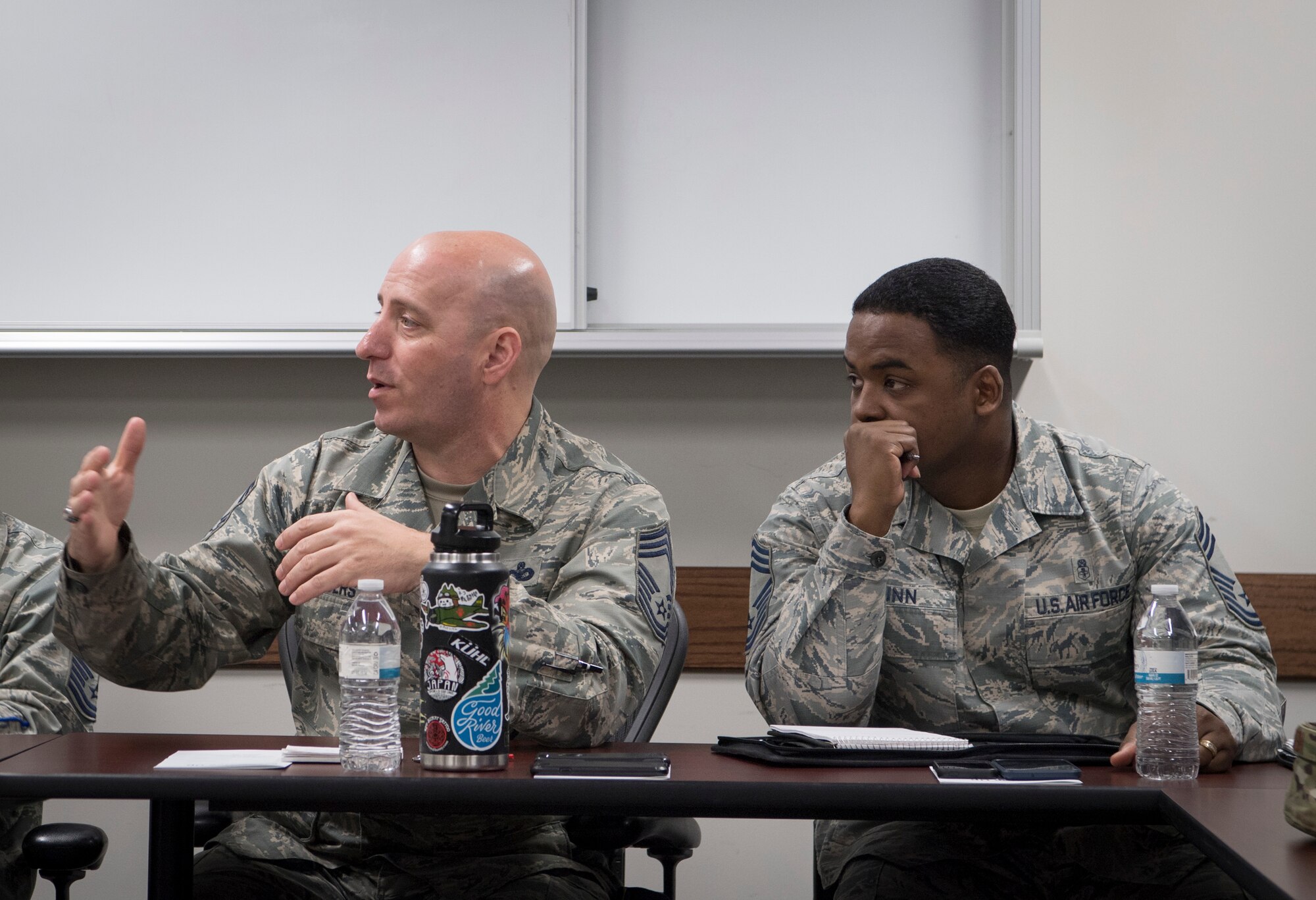 Senior enlisted leaders discuss various concerns brought up by Airmen during the second annual Mentoring Up event, Feb. 7, 2018, at Yokota Air Base, Japan. The annual Mentoring Up event, sponsored by the Air Force Sergeants Association, is currently only offered at Yokota Air Base and has been such a success that Yokota’s senior enlisted leaders are looking to hold the event more often. (U.S. Air Force photo by Senior Airman Donald Hudson)