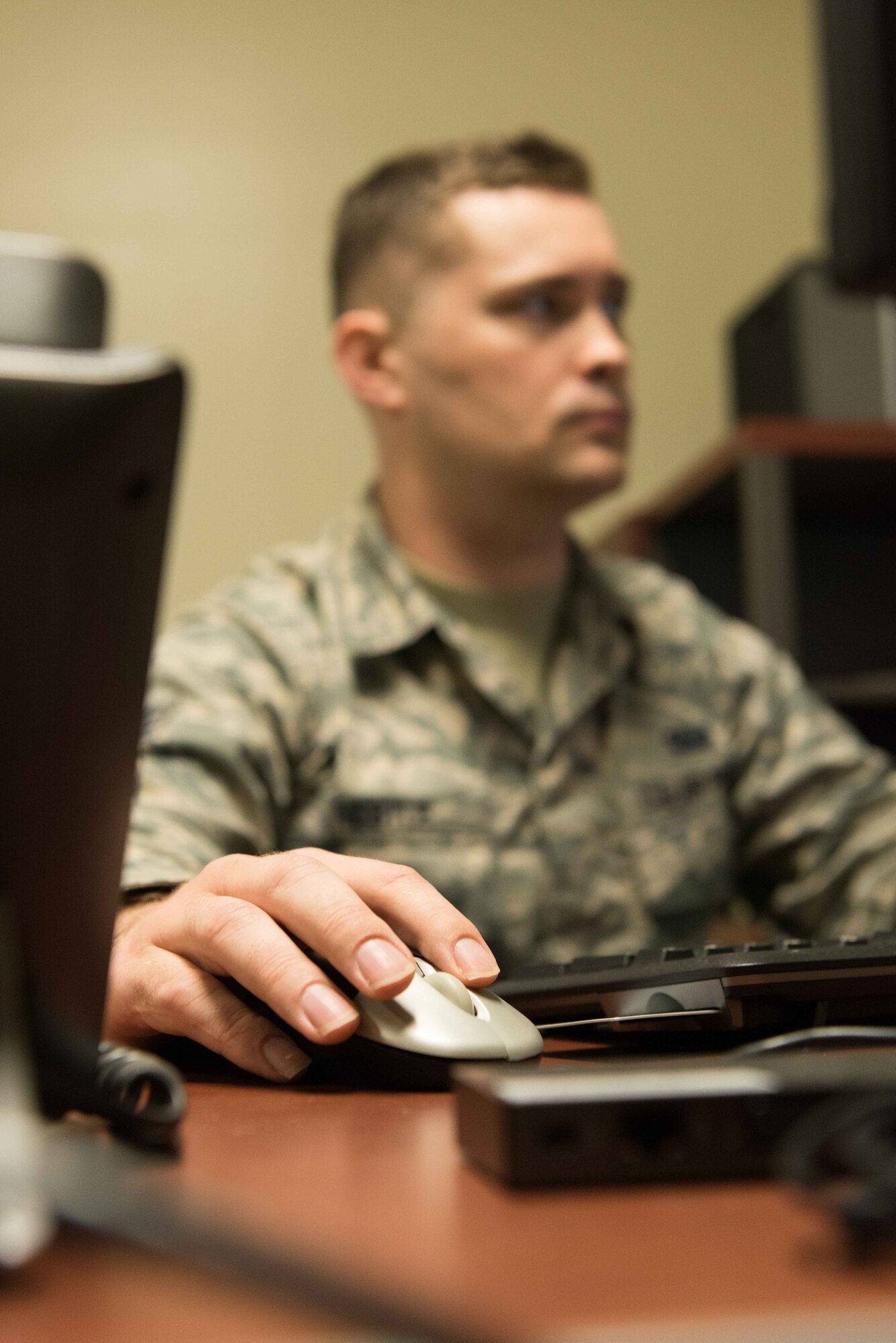 U.S. Air Force Staff Sgt. Alexander Nestle, 18th Communication Squadron software development supervisor, works on LodgeNET, a contingency lodging application on Feb. 12, 2019 at Kadena Air Base, Japan. LodgeNET is expected to replace the garrison solution, Defense Lodging System, and become the Air Force’s number one deployable contingency lodging program.