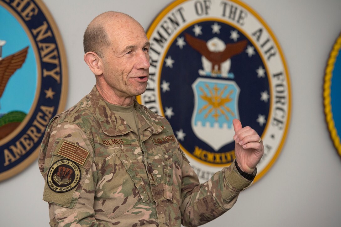 Gen. Mike Holmes, commander of Air Combat Command, provides his knowledge and expertise to Airmen during an ACC leadership visit Feb. 11, 2019, at Al Udeid Air Base, Qatar.