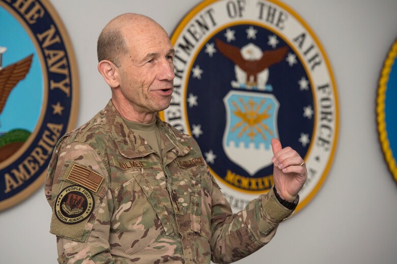 Gen. Mike Holmes, commander of Air Combat Command, provides his knowledge and expertise to Airmen during an ACC leadership visit Feb. 11, 2019, at Al Udeid Air Base, Qatar.