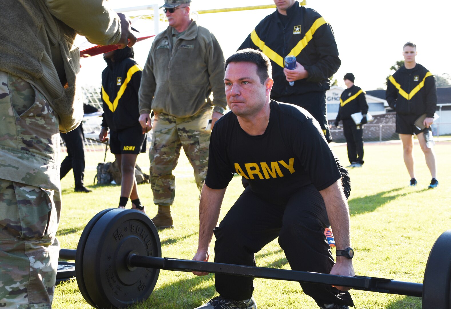 Soldiers conduct the deadlift event of the new Army Combat Fitness Test in Georgetown, South Carolina, Feb. 9. The 1-178th Field Artillery is one of six battalions in the National Guard and 63 Army-wide selected for the pilot program to help validate scoring and administration of the ACFT.