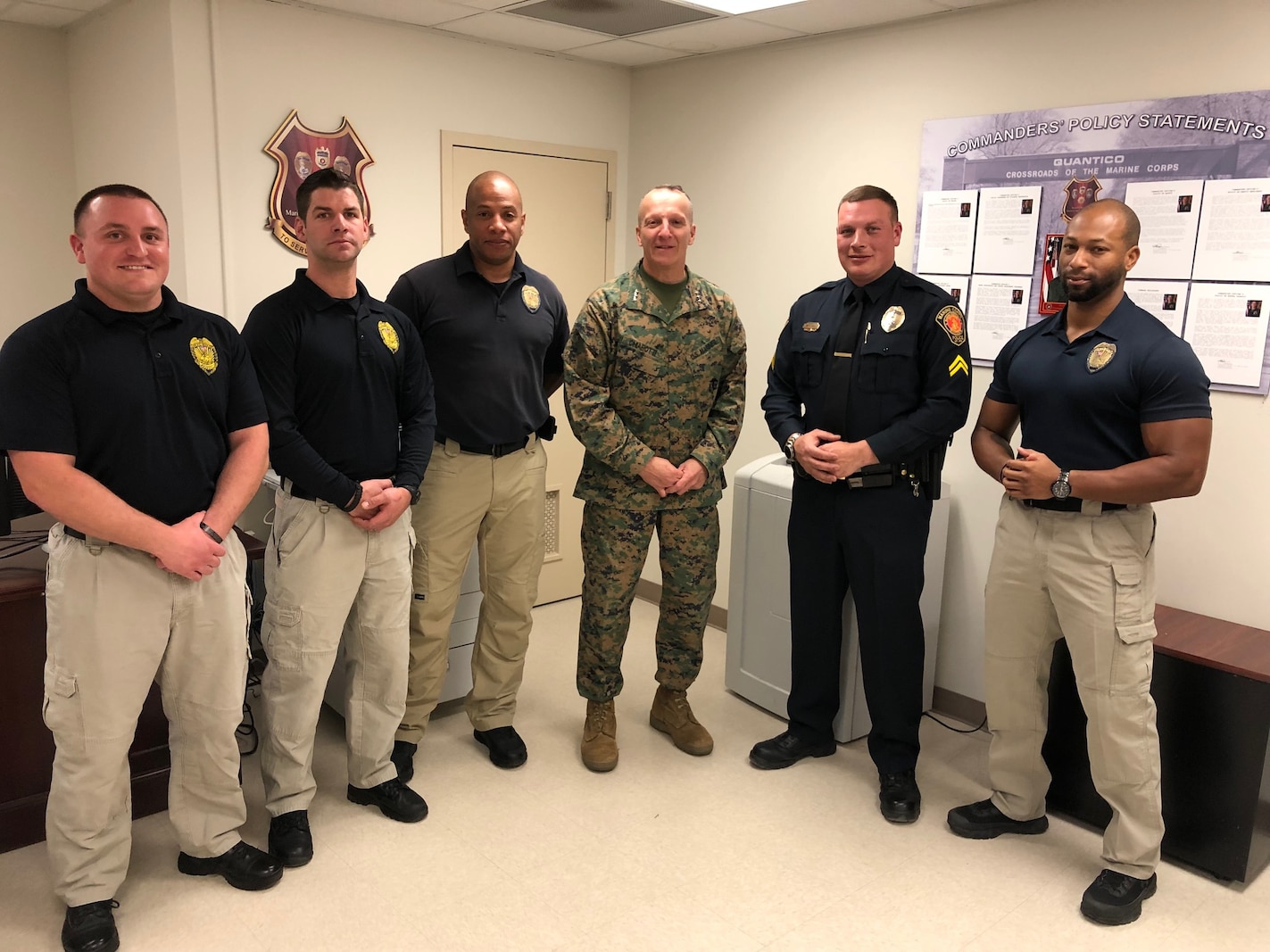 LtGen Chiarotti made a personal visit to Security Battalion to shake the hands of the Officers that took part in the apprehension of a potentially threatening situation aboard MCB Quantico.