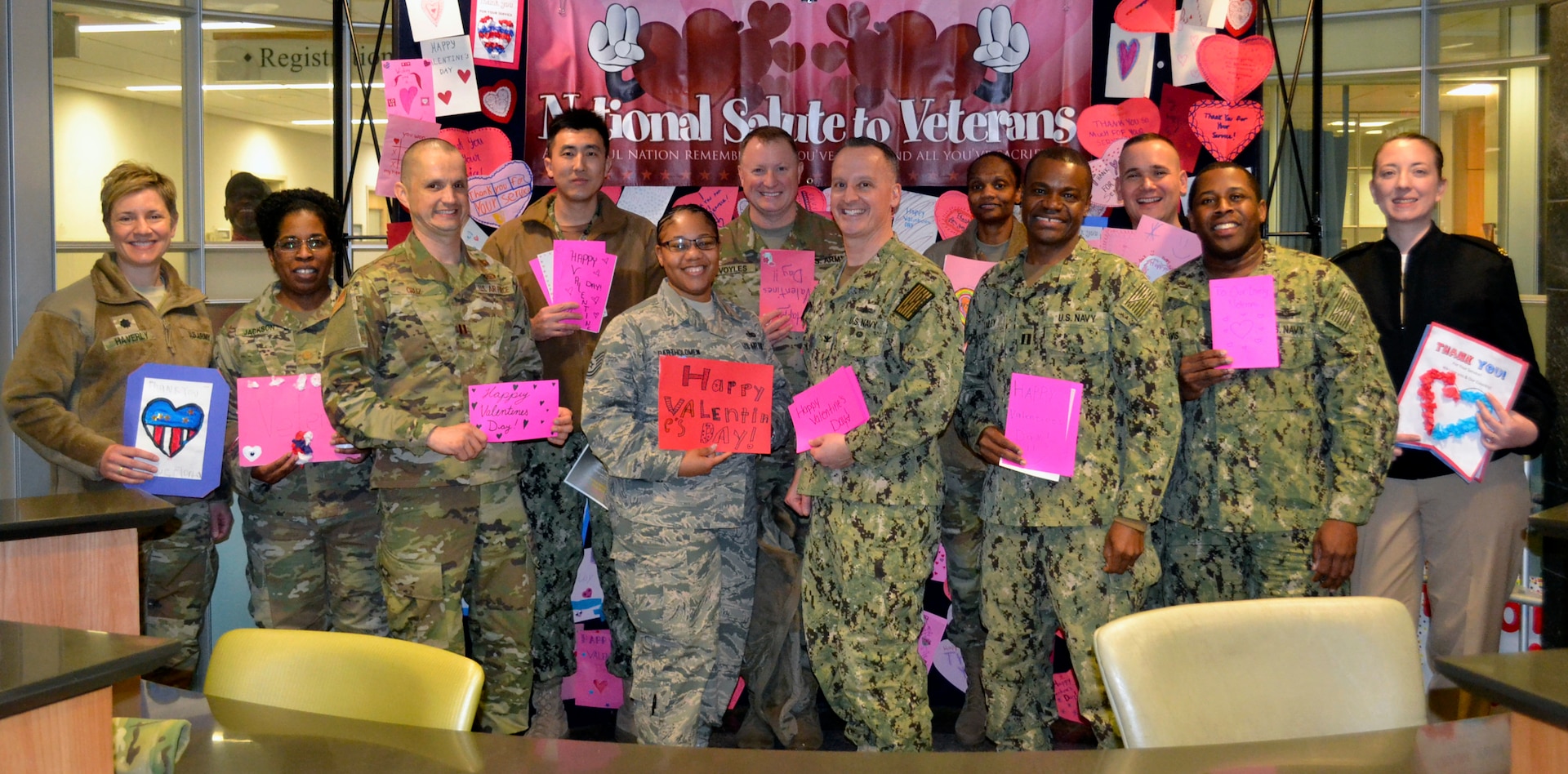 Military members from DLA Troop Support pose for a photo at the Corporal Michael J. Crescenz Veterans Affairs Medical Center, Feb. 11, 2019 in Philadelphia.