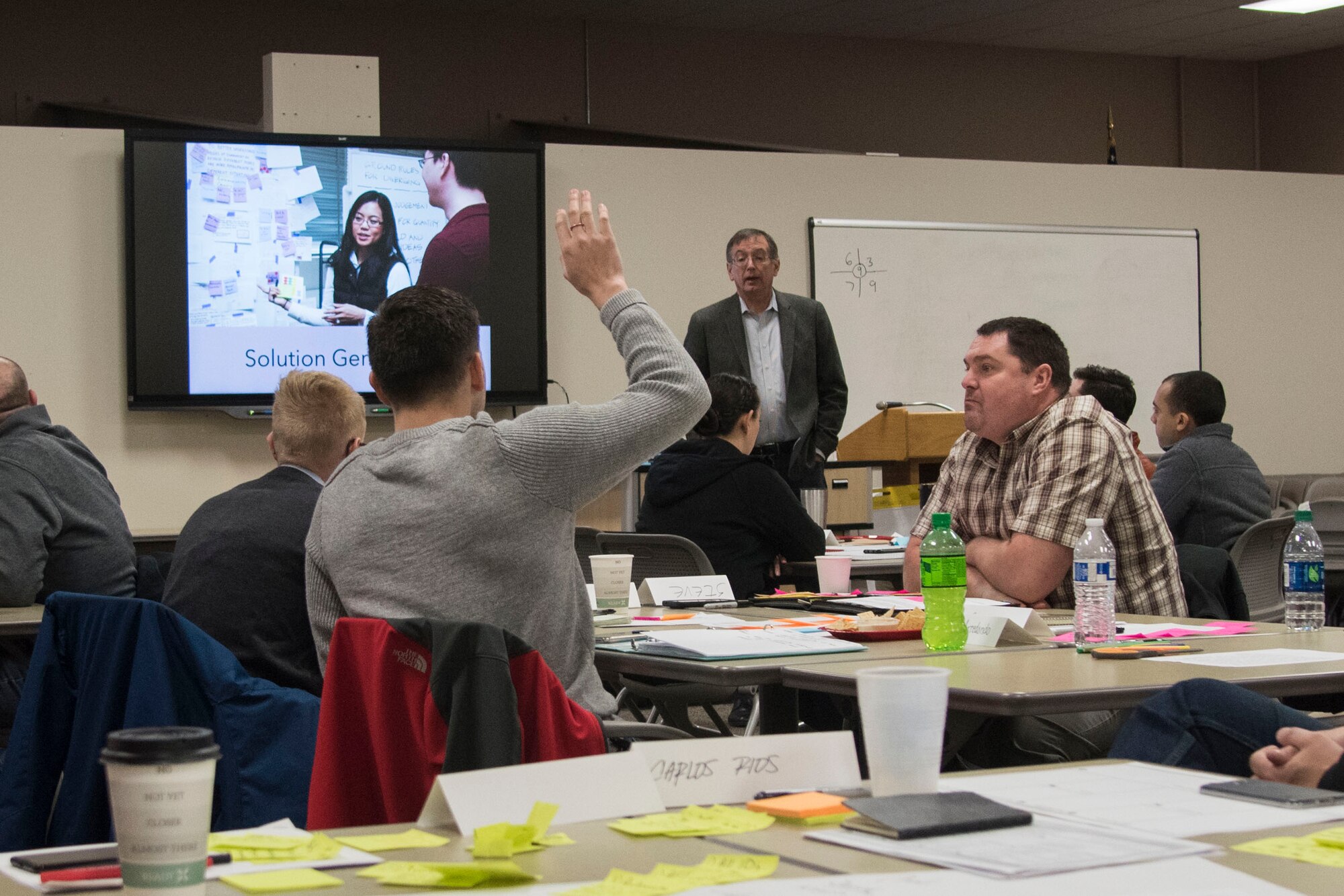David Charron, a lecturer with the Haas School of Business at the University of California, Berkeley, speaks during an MD5 Boot Camp at Joint Base Elmendorf-Richardson, Alaska, Feb. 6, 2019. The intensive workshop hosted by the 673d Air Base Wing gave 40 innovators – service members and civilian employees from JBER and Eielson Air Force Base – an opportunity to focus on generating new ideas, nurturing talent and finding new applications of technology. Because of the course’s interactive lecture series and unique design, attendees were able to strategize viable solutions addressing one of the commander’s top priorities in less than four days.