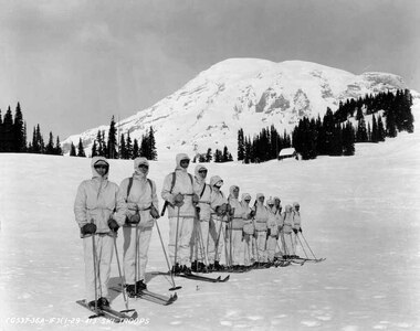 Pioneers of the 10th Mountain Division, the 87th Mountain Infantry Battalion, training in the United States in 1941. The unit was compromised of skiers, climbers and other outdoorsmen who trained vigorously.