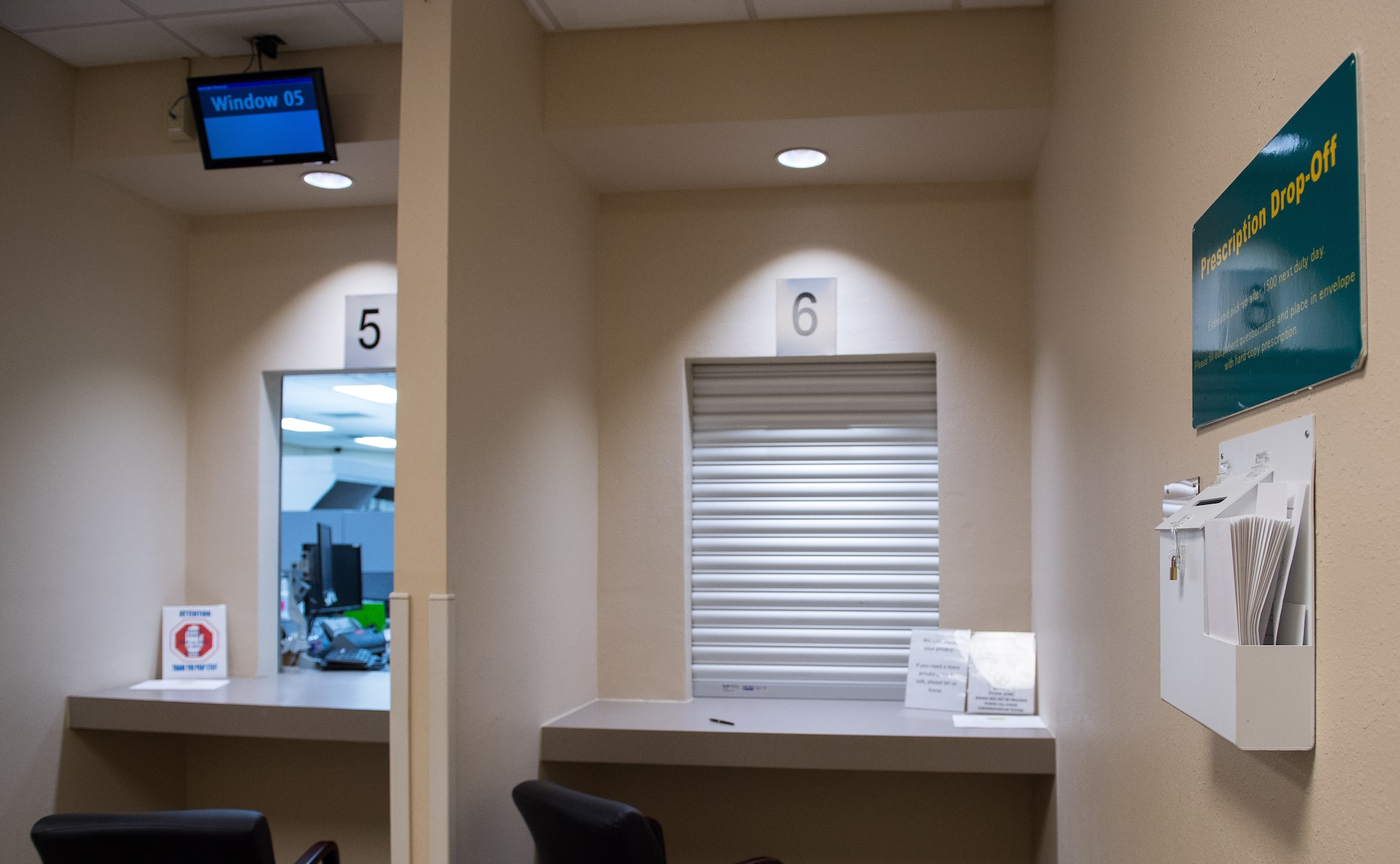 A prescription drop box is located in the lobby of the 2nd Medical Group Satellite Pharmacy at Barksdale Air Force Base, La., Feb. 5, 2019. The pharmacy refills 400 to 500 prescriptions a day. (U.S. Air Force photo by Senior Airman Cassandra Johnson)