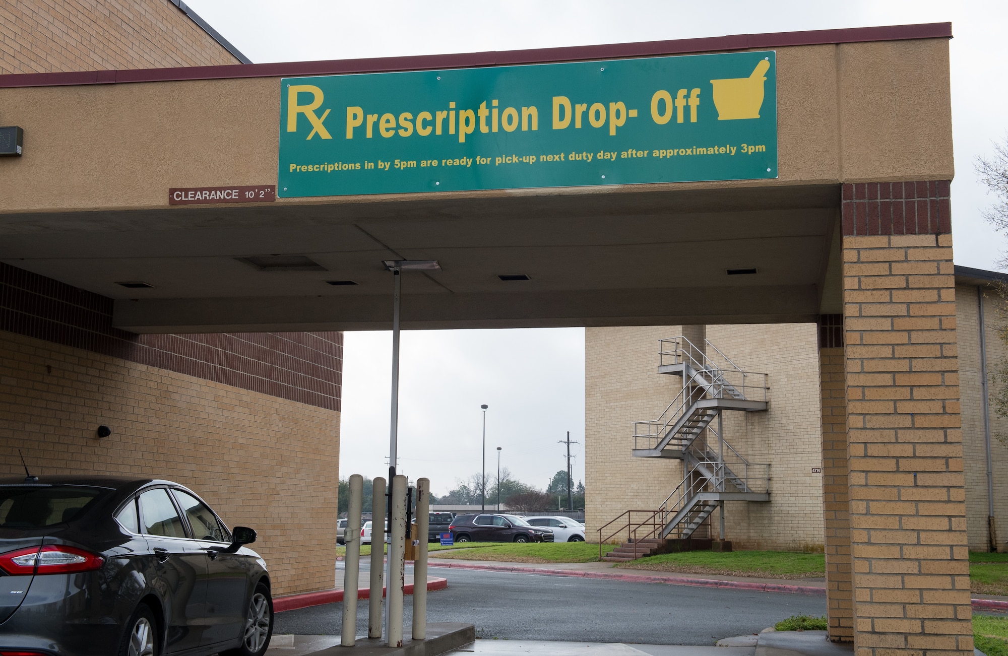 A prescription drop box is located in the second drive-thru lane outside of the 2nd Medical Group Satellite Pharmacy at Barksdale Air Force Base, Feb. 5, 2019. The drop boxes are intended to be used by patients who don’t want to wait in line and can wait to receive their medications until the next duty day. (U.S. Air Force photo by Senior Airman Cassandra Johnson)