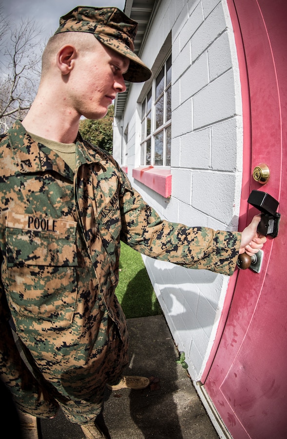 Lance Cpl. Trevor J. Poole, an optics technician with  Combat Logistics Battalion 453, 4th Marine Logistics Group, uses a biometric fingerprint scanner made by Reserve Marines at an innovation cell located within their Home Training Center in San Jose, Calif., Feb. 09, 2019. Made from three dimensional printed parts and repurposed electrical components, this biometric fingerprint scanner is a cost efficient alternative for security and better enhances readiness for the Marine Corps. (U.S. Marine Corps by photo Sgt. Dante J. Fries)