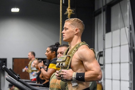 Capt. Brian Harris completing the half Murph on the Assault AirRunner during the U.S. Army Warrior Fitness Team Tryouts.