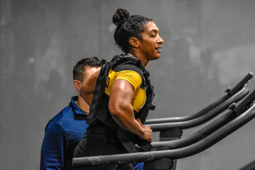 Capt. Ashley Shephard completing the half Murph on the Assault AirRunner during the U.S. Army Warrior Fitness Team Tryouts.