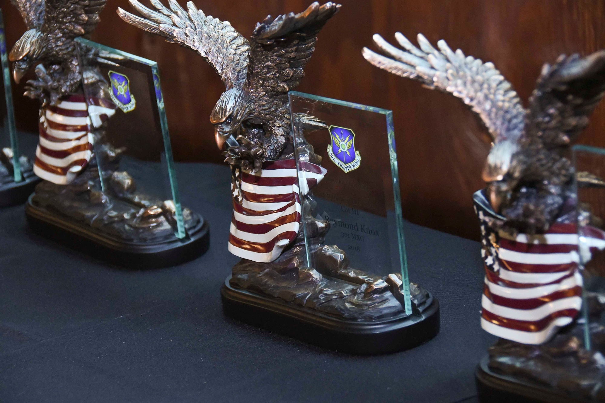 The 301st Fighter Wing holds an annual awards banquet Feb. 9, 2019 at River Ranch Stockyards, Fort Worth, Texas. The banquet recognized outstanding Airmen, first sergeants, officers, civilians, and the Henry D. Green award recipient for community service.
(U.S. Air Force photo by MSgt. Jeremy Roman)
