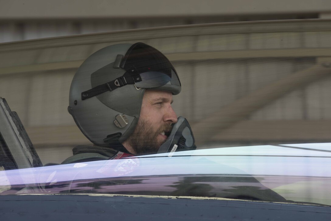 Jon Heder, actor, suits up for a flight on an F-16DM Fighting Falcon at Shaw Air Force Base, S.C., Feb. 8, 2019.