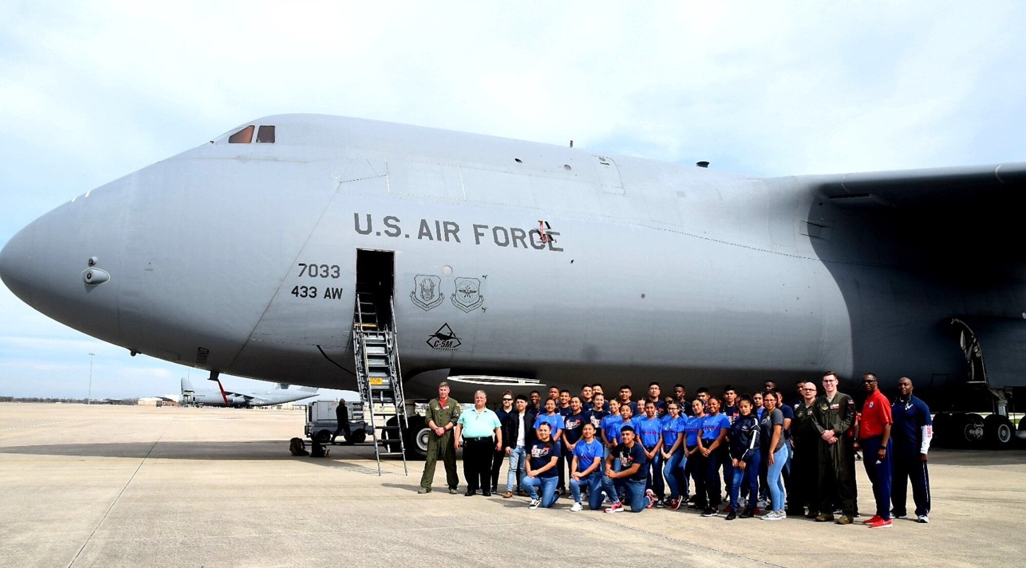 Thirty-three Air Force Junior Reserve Officer Training Corps cadets from Benjamin O. Davis High School from Aldine Texas, near Houston, visited the 433rd Airlift Wing, Joint Base San Antonio-Lackland, Texas Feb. 15, 2019.