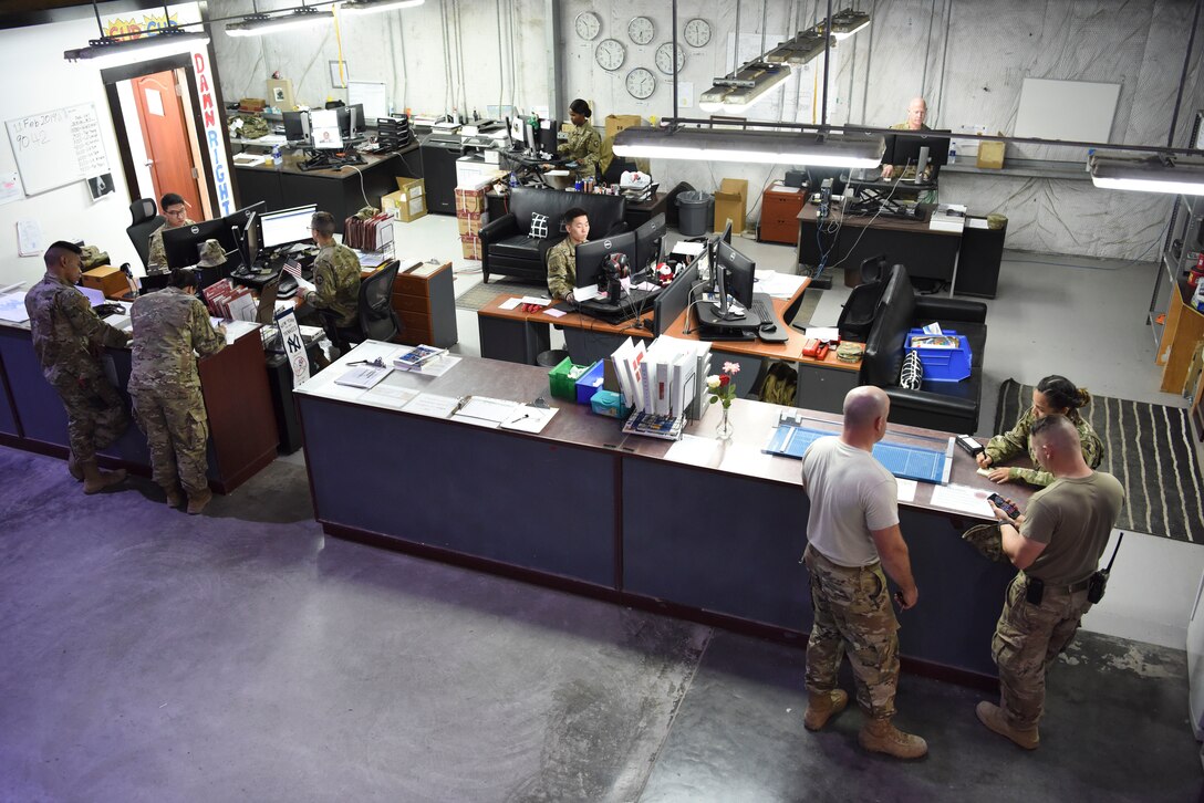 Various customer are assisted inside of the Desert Depot at Al Dhafra Air Base, United Arab Emirates, Feb. 11, 2019.