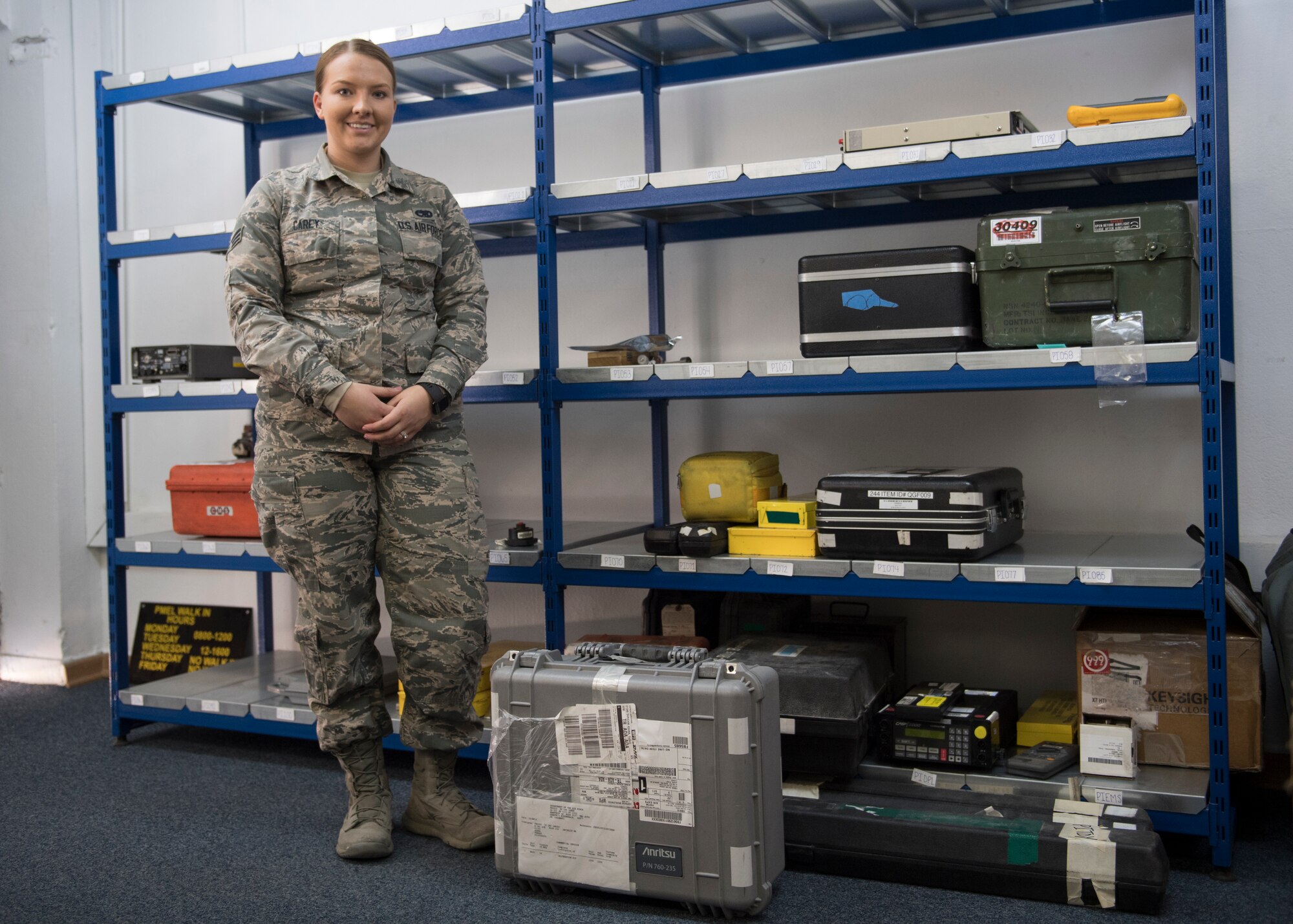 U.S. Air Force Senior Airman Tori Carey, 39th Maintenance Squadron aerospace ground equipment scheduler, poses for a photo Jan. 30, 2019, at Incirlik Air Base, Turkey.