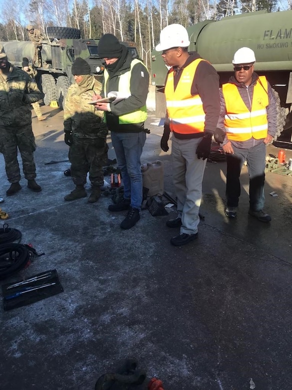 Army Field Support Battalion-Mannheim personnel inspect basic issue items during equipment turn-in operations at Grafenwoehr Training Area Jan. 28