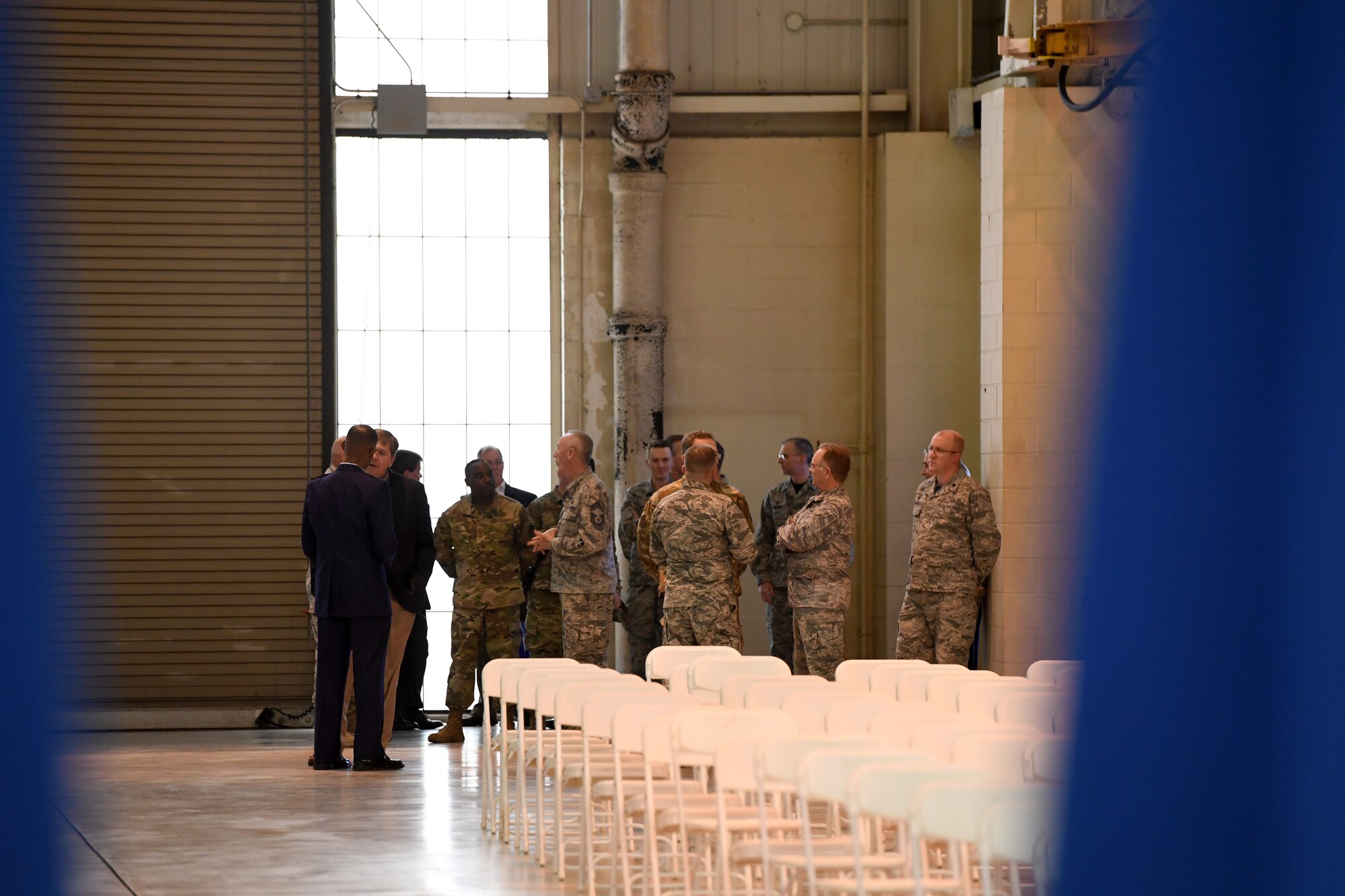 U.S. Air Force Brig. Gen. Clarence Ervin talks to friends and fellow airmen prior to his retirement ceremony at the North Carolina Air National Guard Base (NCANG), Charlotte Douglas International Airport, Feb. 09, 2019. Family, friends and guard members gathered to celebrate the retirement of Gen. Ervin, Chief of Staff for the NCANG, after serving in the military for 37 years.