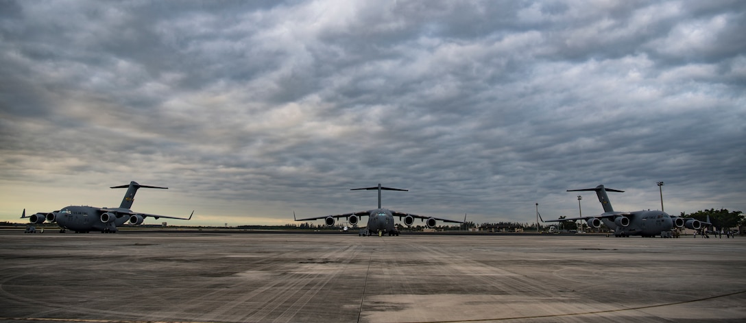 C-17 Globemaster III's deliver humanitarian aid from Homestead Air Reserve Base, FL to Cucuta, Colombia February 16, 2019.