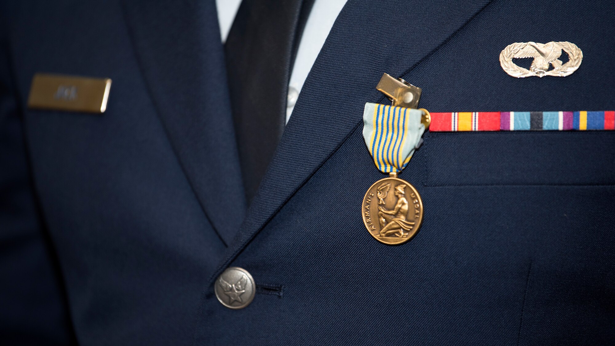 U.S. Air Force Airman 1st Class PeeJay Jack, a 290th Joint Communications Support Squadron vehicle maintainer, speaks to the audience after being presented the Airman’s Medal at MacDill Air Force Base, Fla., Feb. 9, 2019. Jack was awarded the Airman’s Medal for saving a motorist after his vehicle lost control, veered off the interstate and burst into flames.