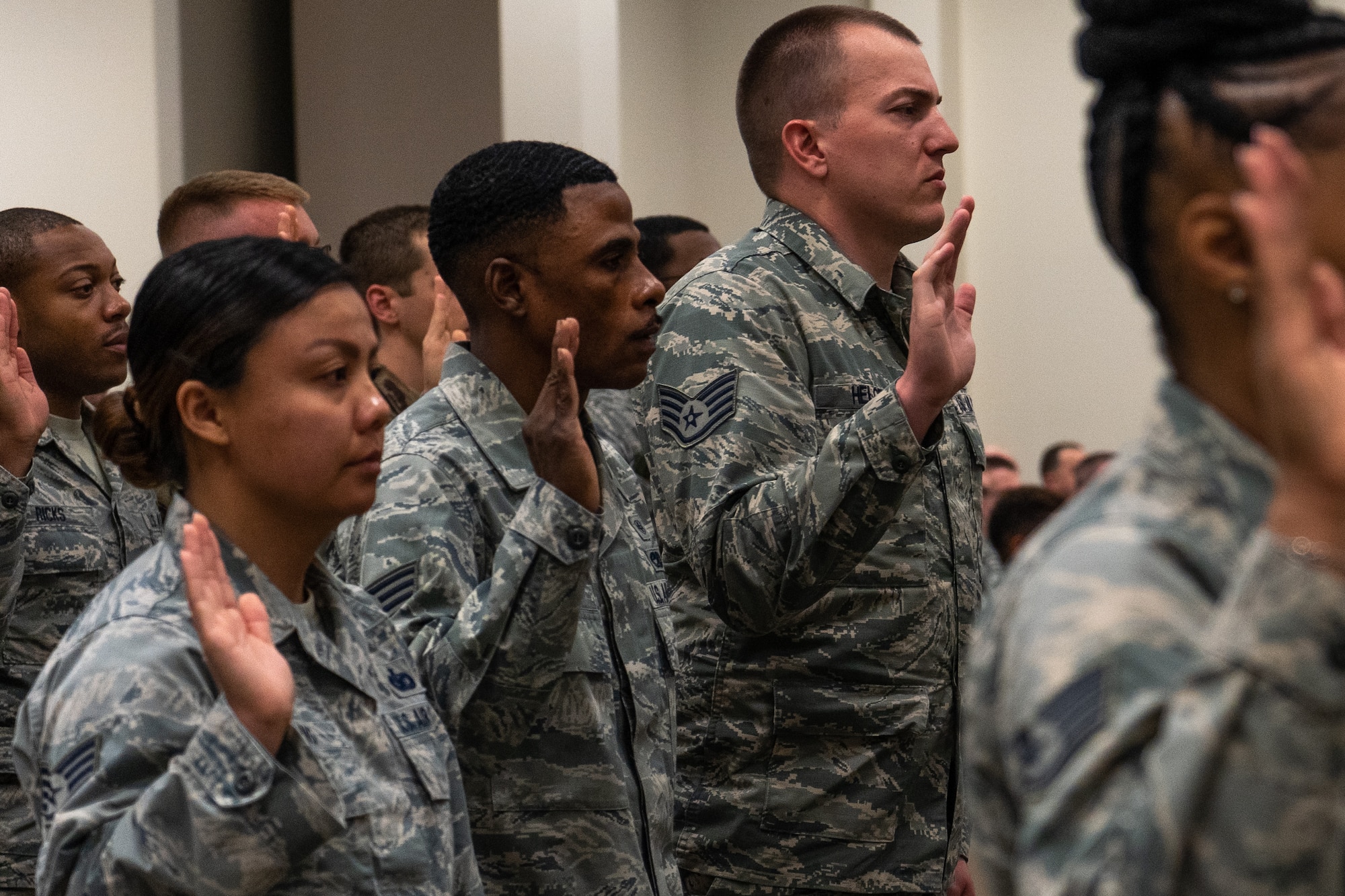 Reserve Citizen Airmen from the 403rd Wing participated in a Noncommissioned Officer and Senior Noncommissioned Officer Induction Ceremony at Keesler Air Force Base, Mississippi February 10, 2019.  This induction ceremony recognizes Airmen rising in the ranks and the responsibilities of these new leaders and mentors in the U.S. Air Force Reserve. (U.S. Air Force photo by Staff Sgt. Shelton Sherrill)