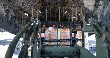 A C-17 Globemaster III delivers humanitarian aid from Homestead Air Reserve Base, FL to Cucuta, Colombia February 16, 2019.