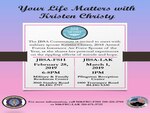 The JBSA Community is invited to meet with military spouse Kristen Christy, 2018 Armed Forces Insurance Air Force Spouse of the Year, as she shares her personal experiences on the rippling effects of suicide and hope.