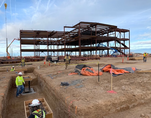 Workers continue with construction on the new NNSA building, Feb. 4, 2019.