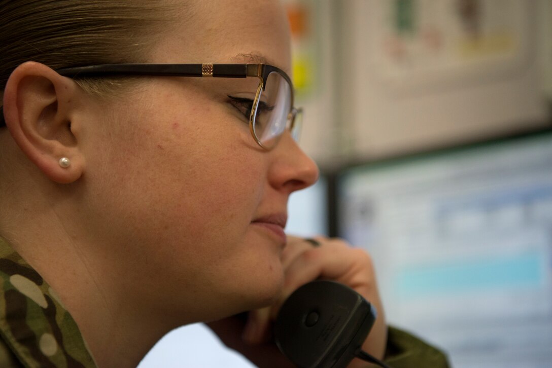 Senior emergency actions controller Senior Airman Hannah Smith showcases the multifaceted mission of the 455th Air Expeditionary Wing Command Post on Jan. 30, 2019.