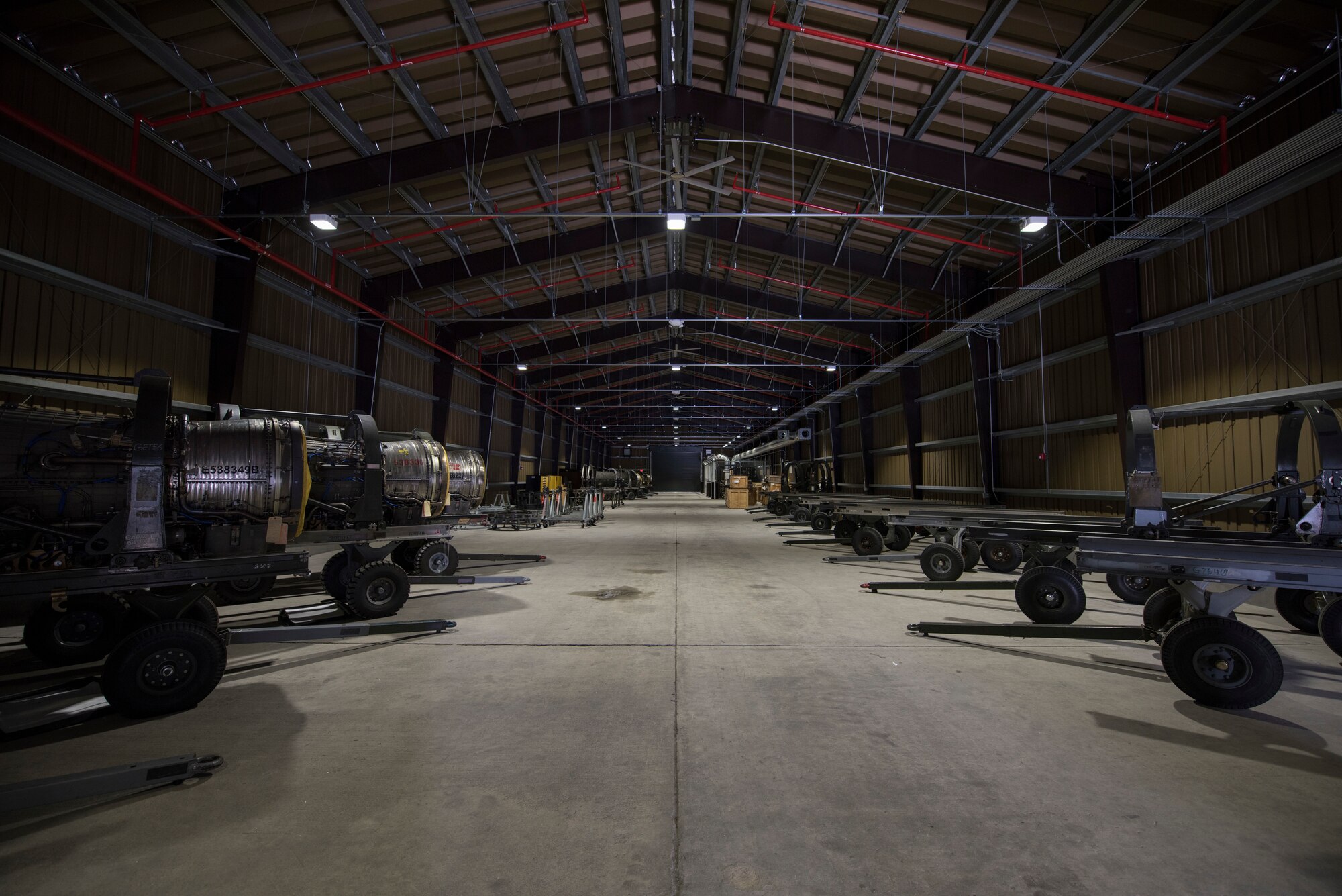 The 35th Maintenance Squadron propulsion flight centralized repair storage facility stores various equipment at Misawa Air Base, Japan, Feb. 12, 2019. The seemingly brand new building is constructed out of four unused corrugated metal buildings, which aided in cost savings, time and resources. (U.S. Air Force photo by Airman 1st Class Collette Brooks)