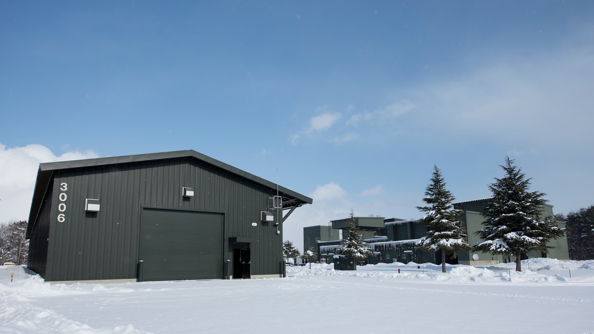 The 35th Maintenance Squadron propulsion flight centralized repair storage facility sits at Misawa Air Base, Japan, Feb. 12, 2019. Before the establishment of this new structure, props Airmen traveled across the flightline to a hardened aircraft shelter that stored parts and materials. (U.S. Air Force photo by Airman 1st Class Collette Brooks)