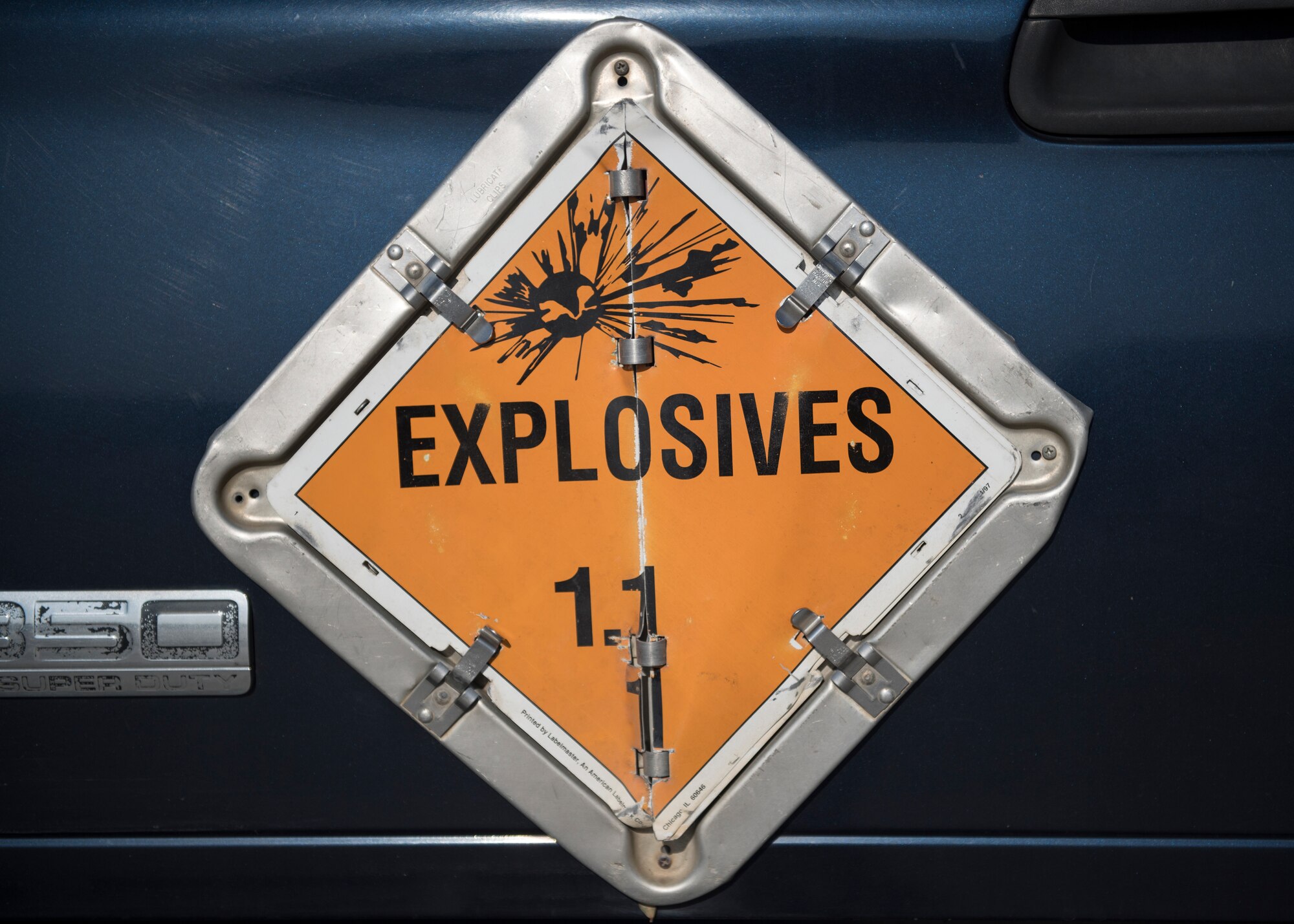 An explosives sign is displayed on a truck Jan. 23, 2019, at Incirlik Air Base, Turkey.