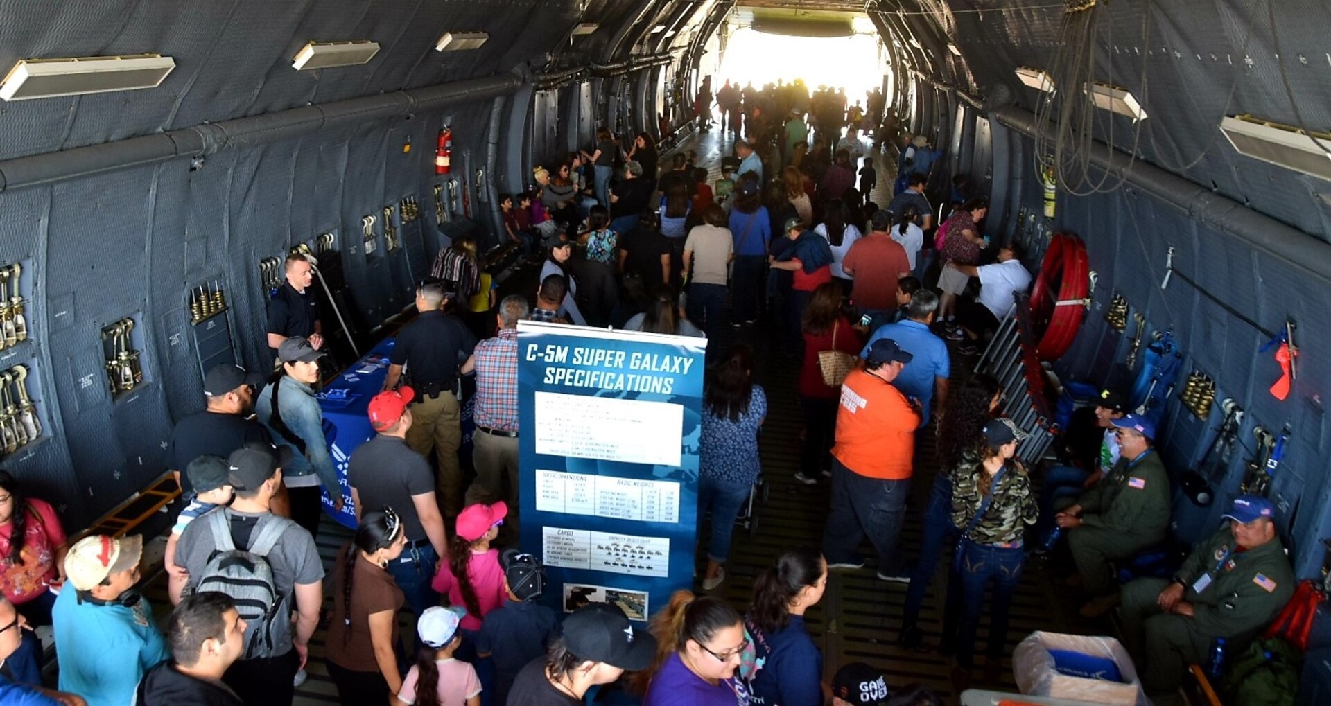 Washington’s Birthday Celebration Association Stars and Stripes Air Show Spectacular attendees walk through the 433rd Airlift Wing’s C-5M Super Galaxy from Joint Base San Antonio-Lackland at the Laredo International Airport in Laredo, Texas Feb. 17. The air show is one of the highlighted events that takes place during the 33 day-long celebration commemorating the birthday of the nation’s first president.