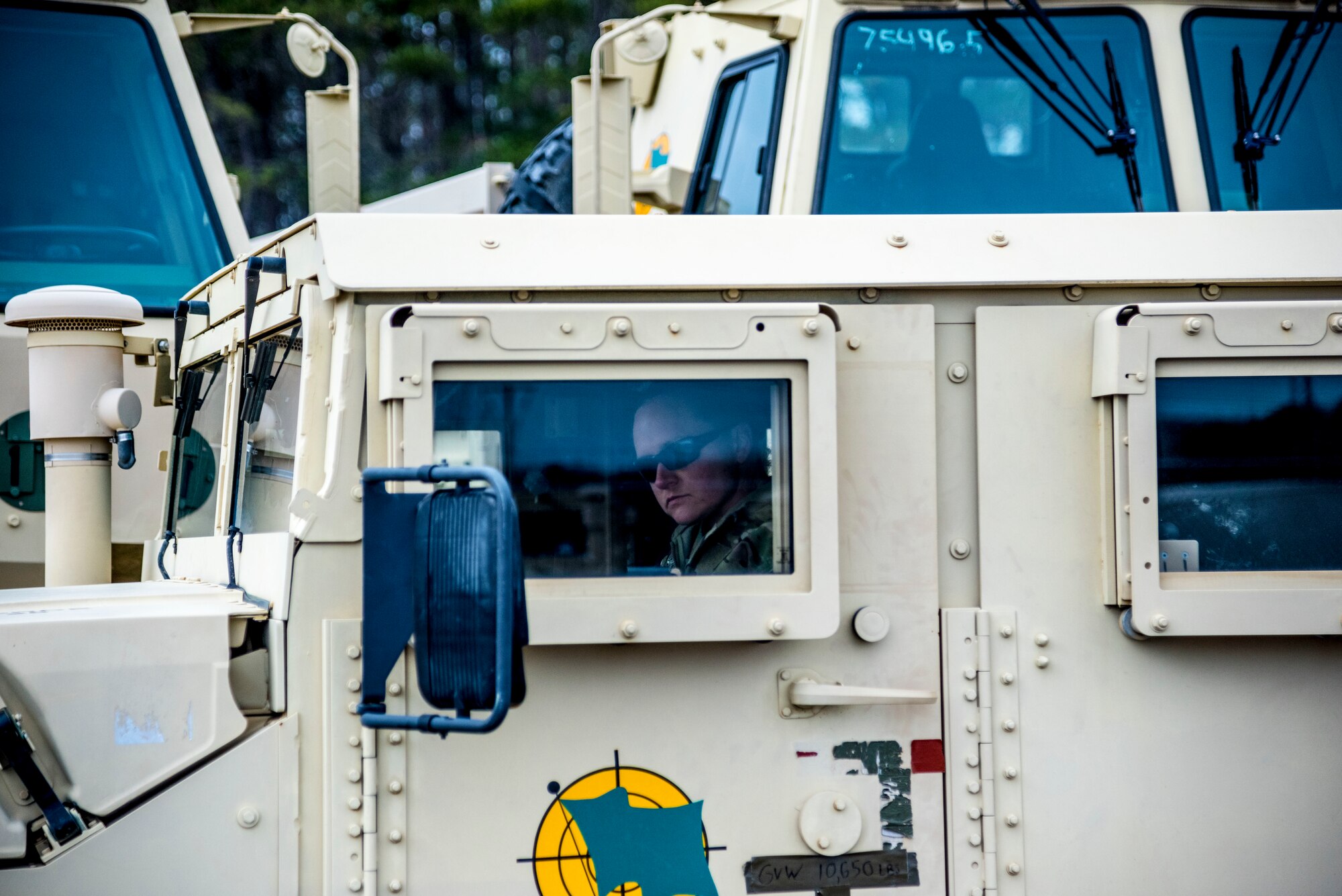 Master Sgt. Stacy Hunt, 34th Combat Training Squadron mission support operations superintendent and 913th Airlift Group traditional reservist, drives a Humvee.