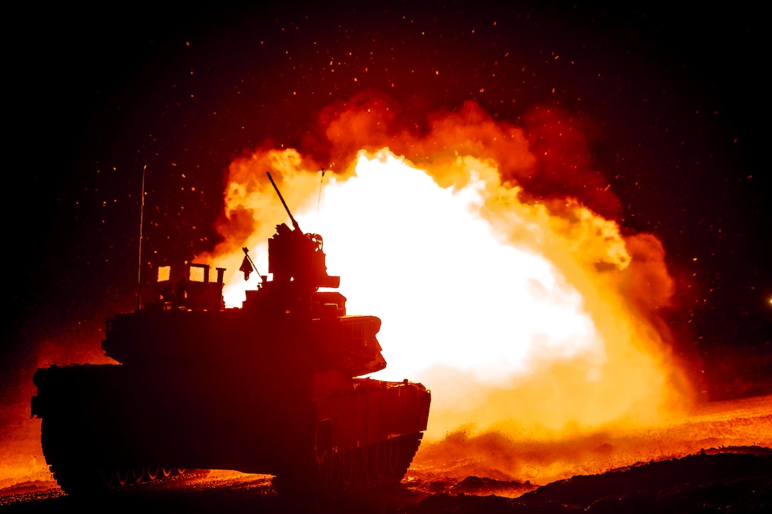 A tank surrounded by fire.