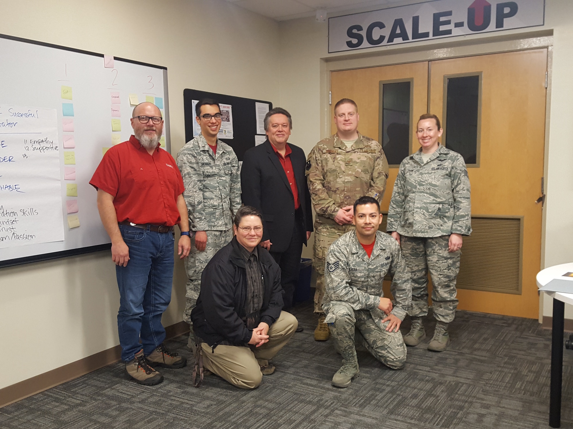 Enhanced Learning & Instructional Techniques Enrichment course graduates pose for a picture at Keesler Air Force Base, Mississippi, Feb. 1, 2019. Seven instructors have participated in the first small group tryout ELITE course, which is a five-day course focused on exposing attendees to the basics of student-centered active learning concepts and methodologies. This is the latest curriculum development initiative by the 81st Training Group aimed at creating instructors who are better prepared to train Mach-21 Airmen.  (Courtesy photo)