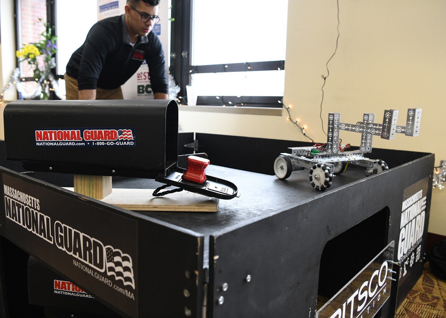 Springfield Technical Community College students participate in The Massachusetts National Guard S.T.E.M. Robotics Seminar, Feb. 20, 2019, at Springfield Technical Community College in Springfield, Massachusetts. The event challenges students to engineer a robot which can navigate a unqiue obstacle course with the objective of finding and removing an object within a specified time.