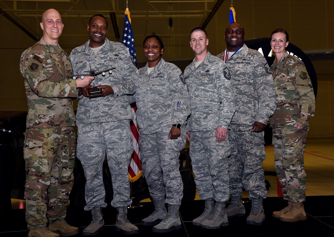 Annual Award winners are recognized by Col. Josh Olson, 22nd Air Refueling Wing commander, Feb. 13, 2019, at McConnell Air Force Base, Kan. The annual awards banquet in a tradition that honors and celebrates Airmen who’ve performed exemplary service.