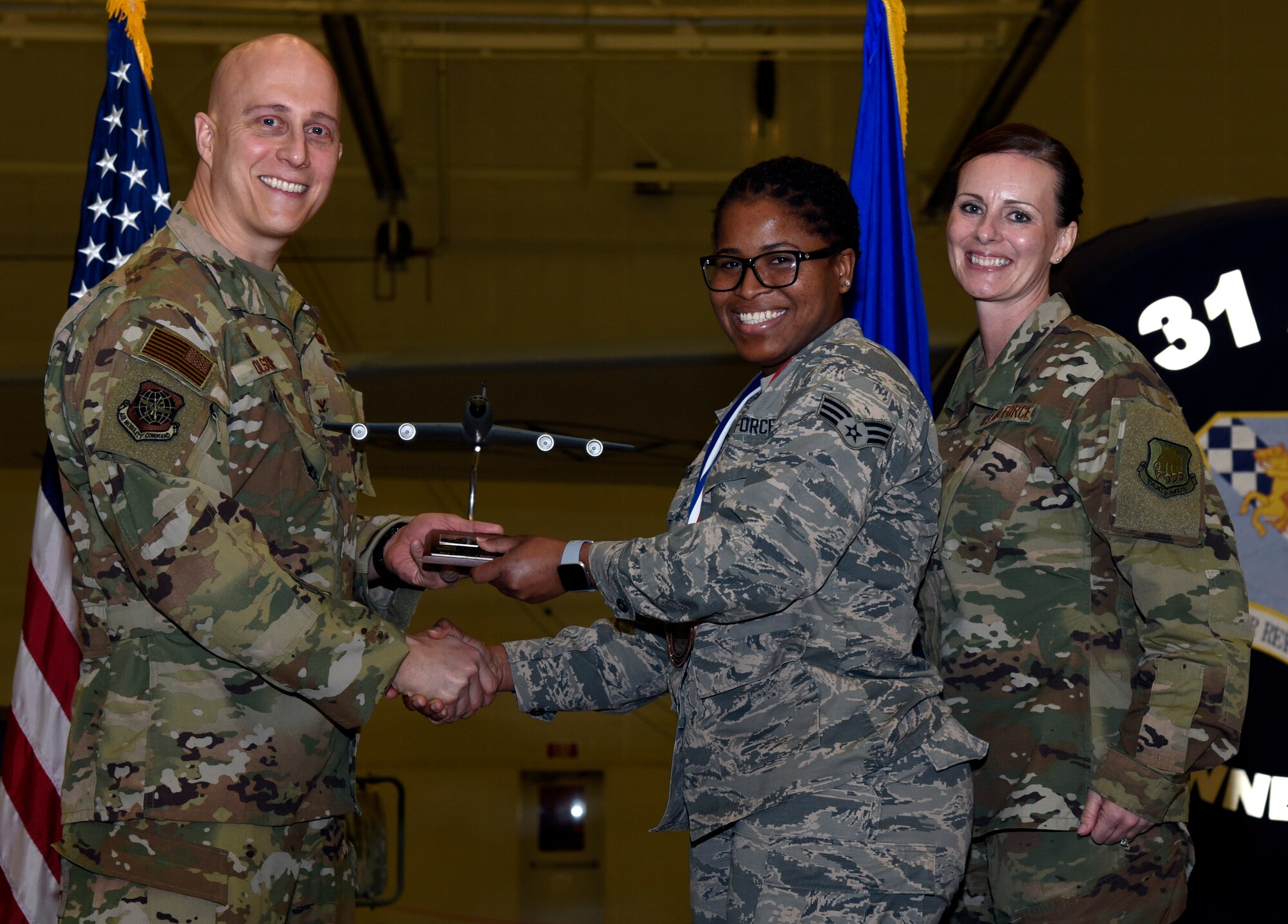 Annual Award winners are recognized by Col. Josh Olson, 22nd Air Refueling Wing commander, Feb. 13, 2019, at McConnell Air Force Base, Kan. The annual awards banquet in a tradition that honors and celebrates Airmen who’ve performed exemplary service.