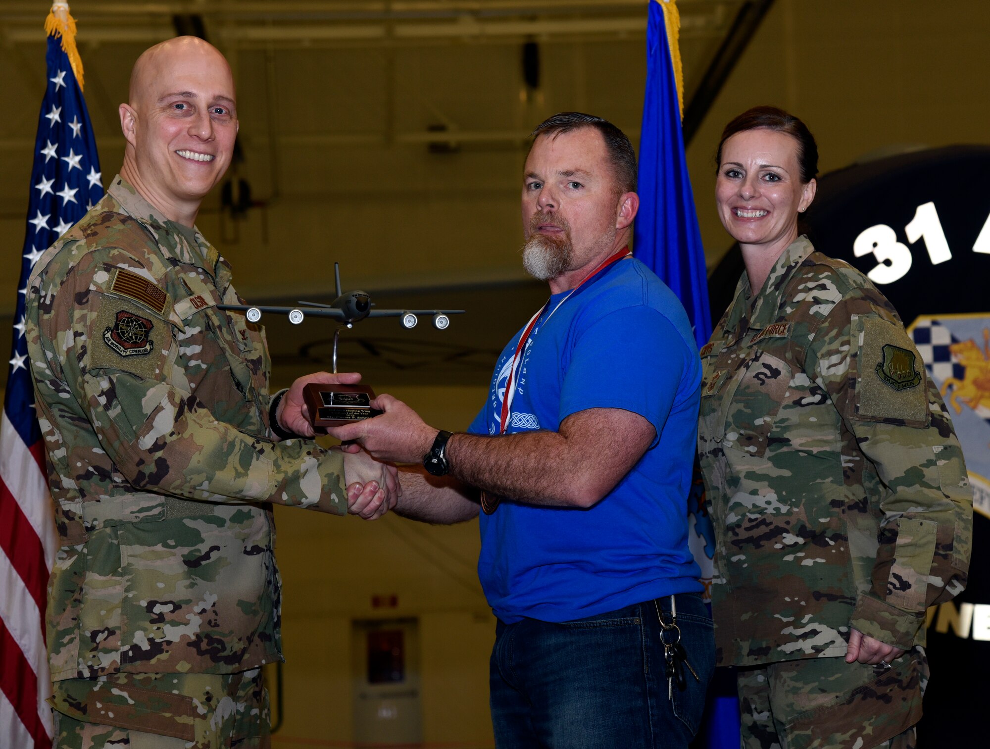 Annual Award winners are recognized by Col. Josh Olson, 22nd Air Refueling Wing commander, Feb. 13, 2019, at McConnell Air Force Base, Kan. The annual awards banquet in a tradition that honors and celebrates Airmen who’ve performed exemplary service.