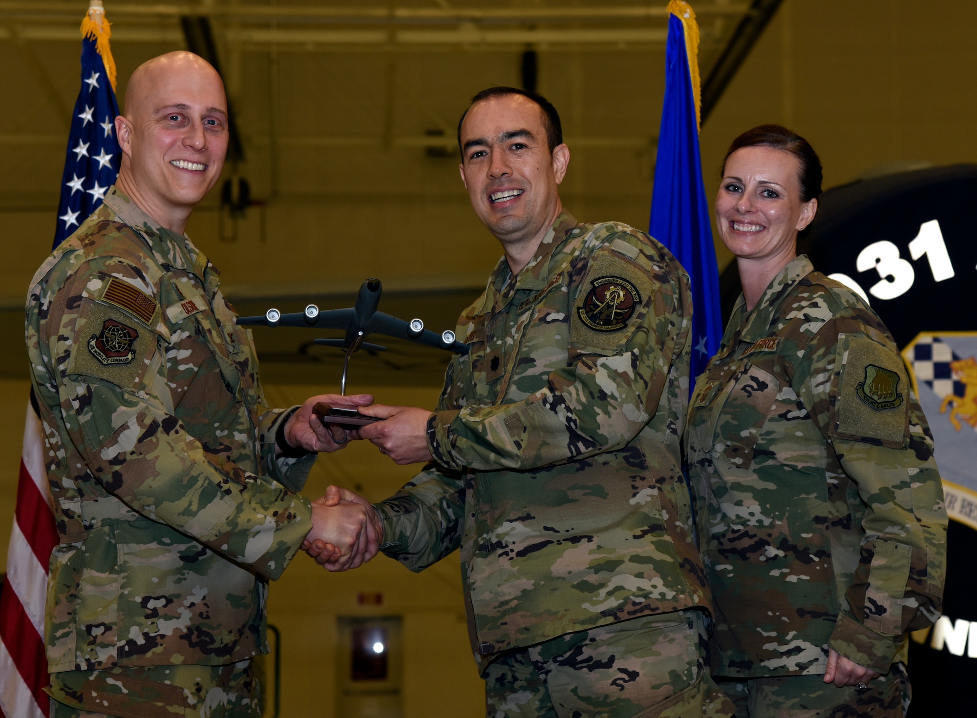 Annual Award winners are recognized by Col. Josh Olson, 22nd Air Refueling Wing commander, Feb. 13, 2019, at McConnell Air Force Base, Kan. The annual awards banquet in a tradition that honors and celebrates Airmen who’ve performed exemplary service.
