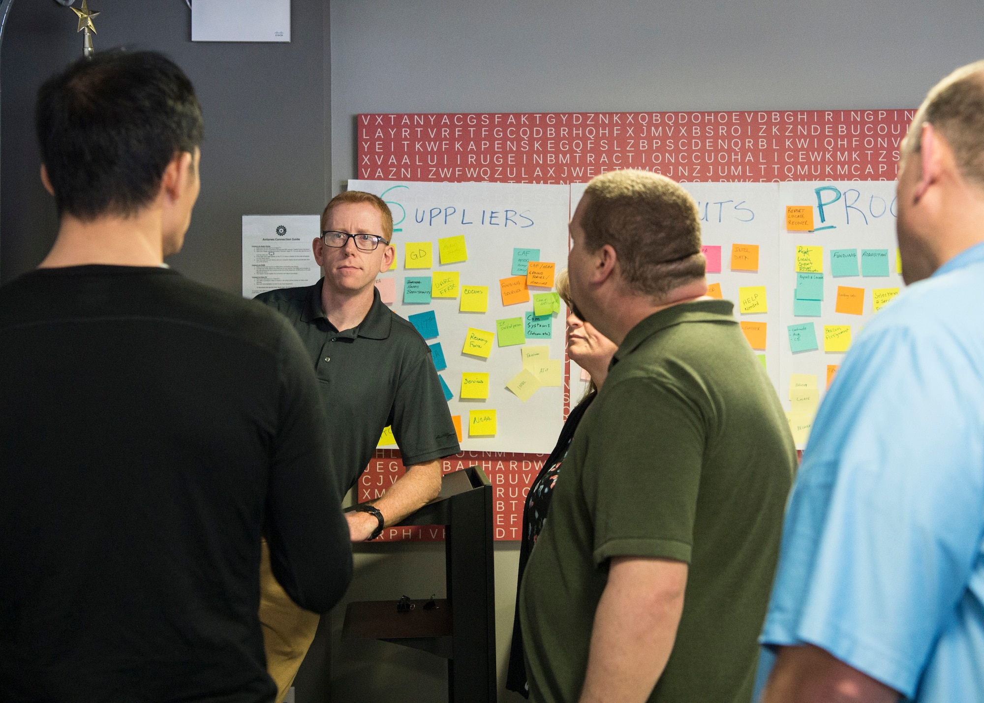 Individuals from Air Education and Training Command, the Defense Innovation Unit, the Air Force Life Cycle Management Center participate in a problem-definition workshop at the AFWERX Austin hub Feb. 5, 2019.  AFWERX hosted the workshop to help the personnel recovery career field to define the problems that are driving the need for new innovative technology. (Courtesy Photo)