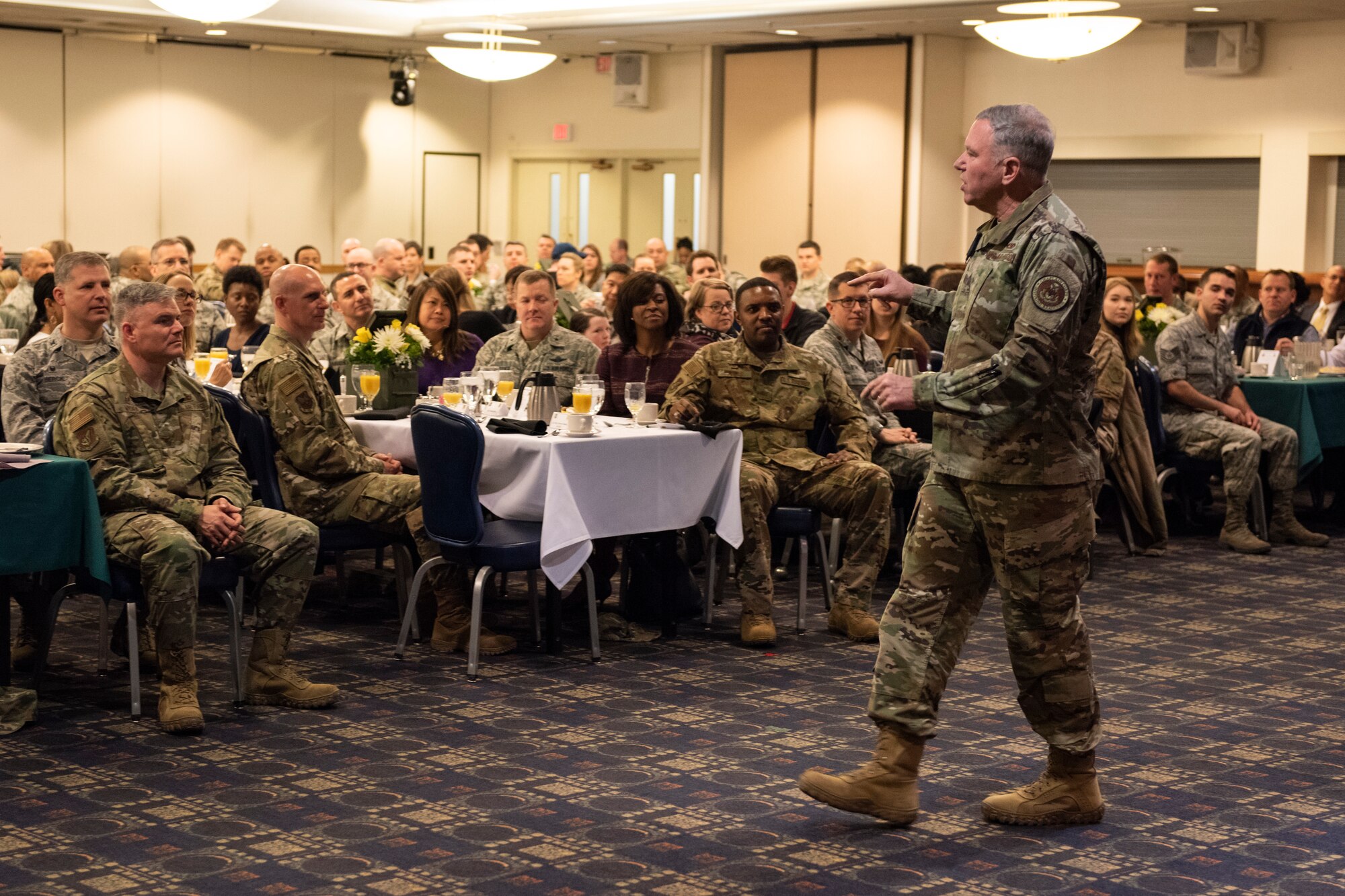 Maj. Gen. Steven A. Schaick, U.S. Air Force Chief of Chaplains speaks to the Airmen of Team Yokota during the 2019 National Prayer Breakfast at Yokota Air Base, Japan, Feb. 21, 2019.