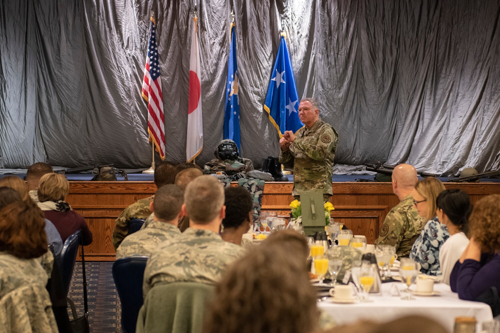 Maj. Gen. Steven A. Schaick, U.S. Air Force Chief of Chaplains speaks to the Airmen of Team Yokota during the 2019 National Prayer Breakfast at Yokota Air Base, Japan, Feb. 21, 2019.