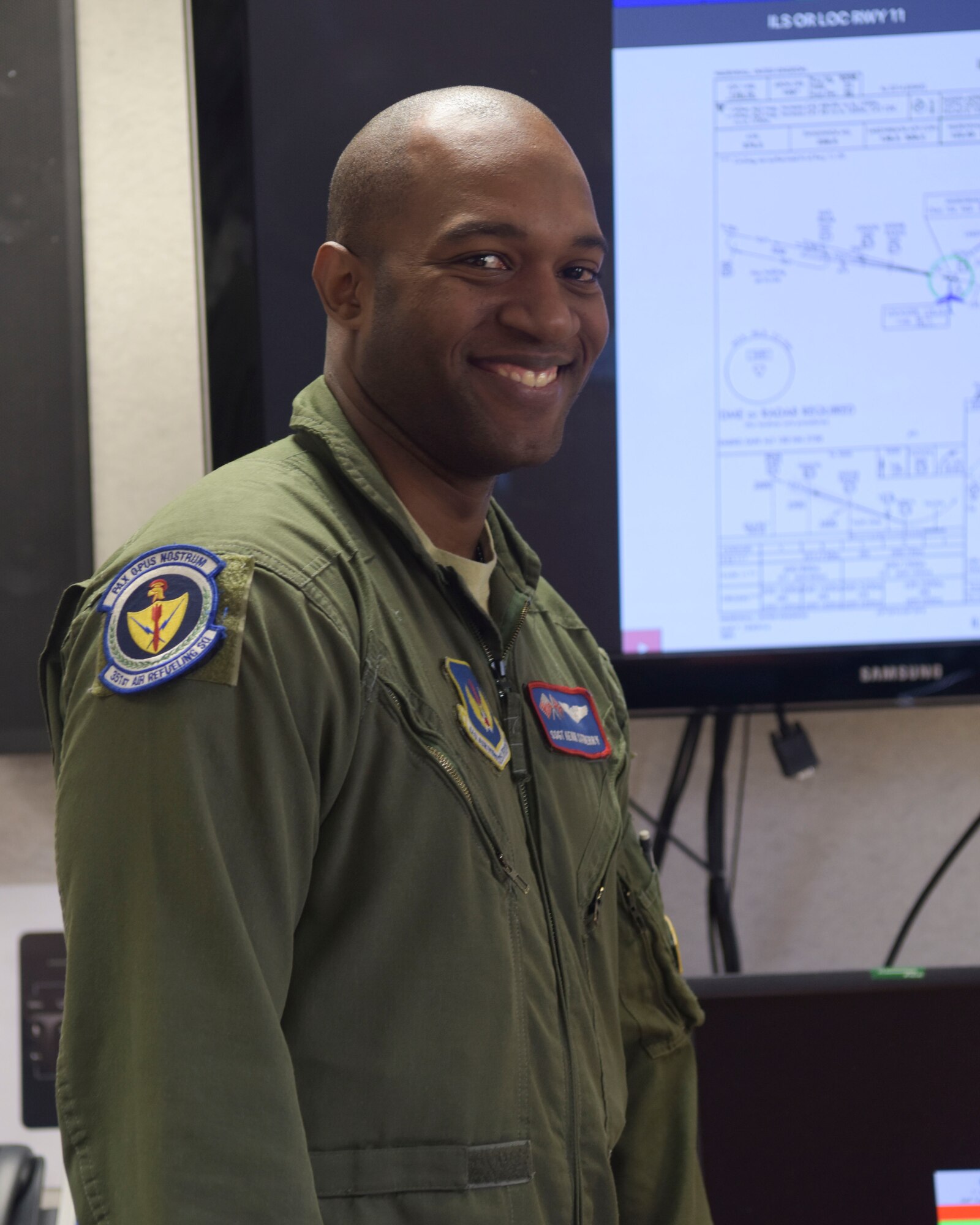 U.S. Air Force Staff Sgt. Kevin Satberry, 351st Air Refueling Squadron boom operator, poses for a photo at RAF Mildenhall, England, Feb. 2, 2019.The Bloody Hundredth prioritizes Airmen and encourages the Airmen to do the same. Satberry tries to lead in the best approach he knows, with the best techniques he was taught in regards to mentorship. (U.S. Air Force photo by Airman 1st Class Alexandria Lee)
