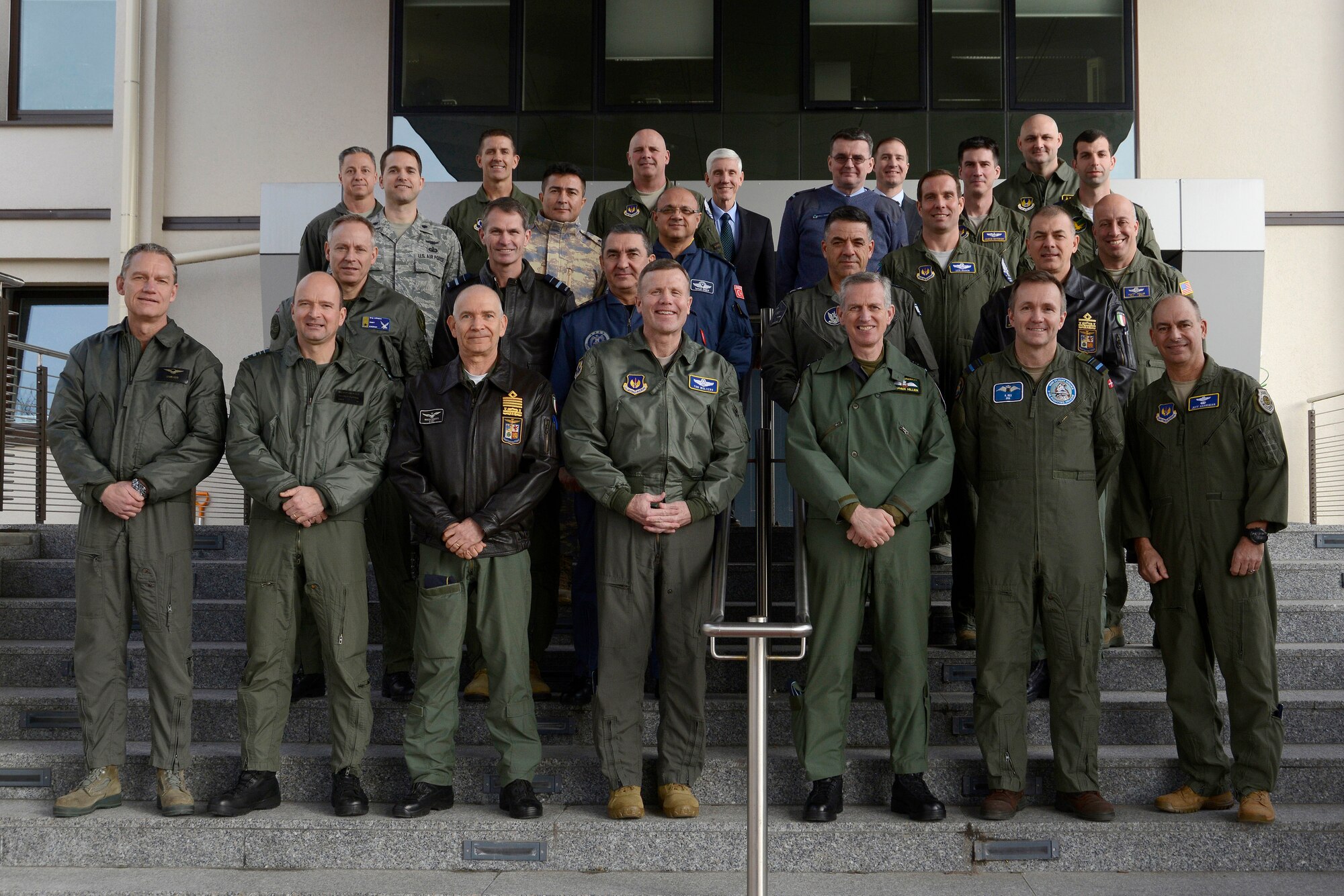 Military leaders from several European countries join U.S. Air Forces in Europe 5th Generation Integration Division for an F-35 Air Chief meeting on Ramstein Air Base, Germany, Feb. 12, 2019. U.S. Air Force Gen. Tod D. Wolters, USAFE commander, hosted a meeting that brought nine nations together and focused on how the European User's Group for the F-35A Lightning II would work together.