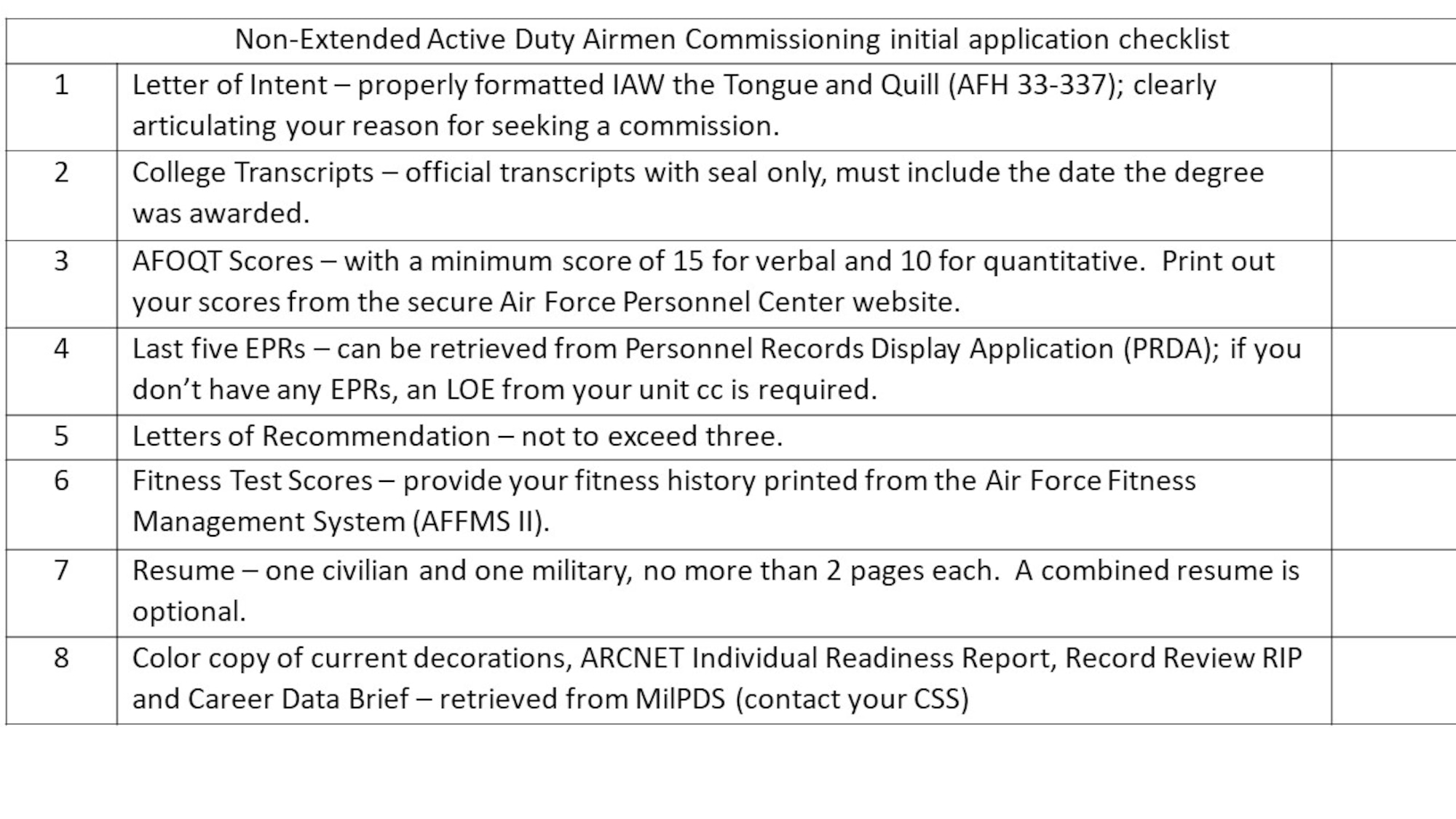 Non-Extended Active Duty Airmen Commissioning Program checklist
