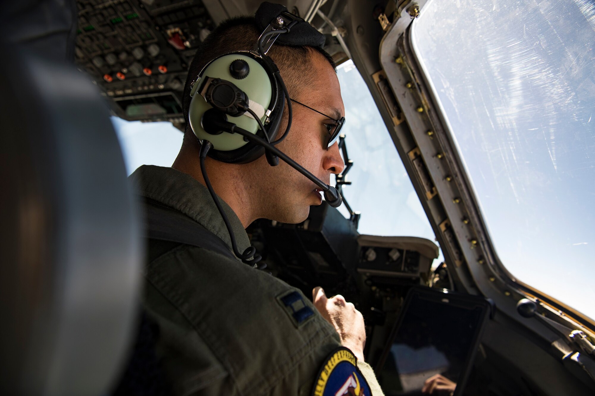 Capt. Andrew Shaffer, a C-17 Globemaster III pilot with the 6th Airlift Squadron at Joint Base McGuire-Dix-Lakehurst, N.J., delivers humanitarian aid from Homestead Air Reserve Base, Fla., to Cucuta, Colombia, Feb. 16, 2019. The role of the U.S. military during this peaceful mission is to transport urgently needed aid to Colombia for eventual distribution by relief organizations. (U.S. Air Force photo by Tech. Sgt. Gregory Brook)