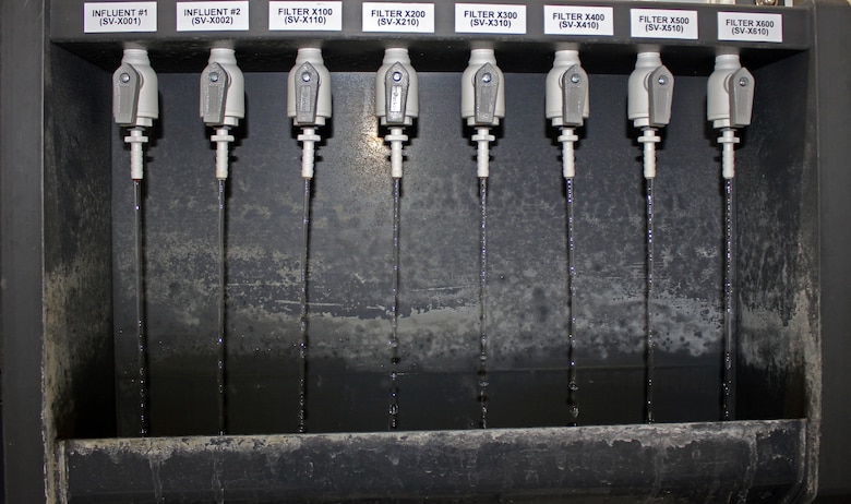 Water testing inside the Advanced Treatment Pilot Study trailer at the McMillan Water Treatment Plant, Washington Aqueduct, District of Columbia, Dec. 19, 2018. (U.S. Army photo by Sarah Lazo)