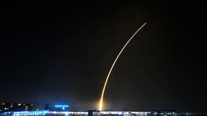 SpaceX’s Falcon 9 rocket PSN VI launches from Cape Canaveral Air Force Station, Fla., Feb. 21, 2019. The satellite will provide communication and internet services to Indonesia and Southeast Asia. (U.S. Air Force photo by Airman 1st Class Zoe Thacker)
